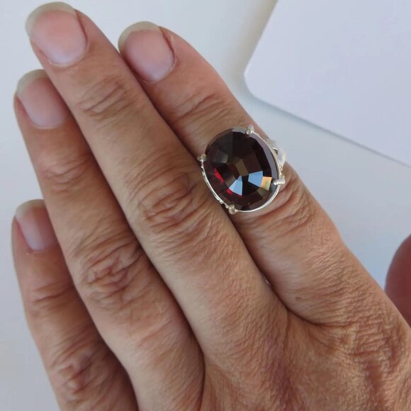Huge Natural Garnet Dome Ring Reverse Set In Sterling Silver 22.94ct, Size 7 - Picture 8 of 12